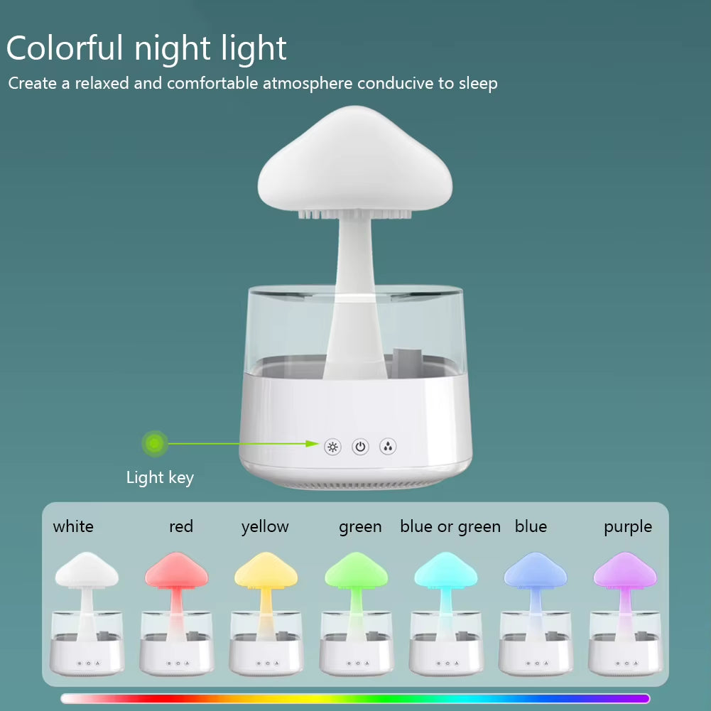 Mushroom Rain Air Humidifier Electric Aroma Diffuser Rain Cloud Smell Distributor Relax Water Drops Sounds Colorful Night Lights