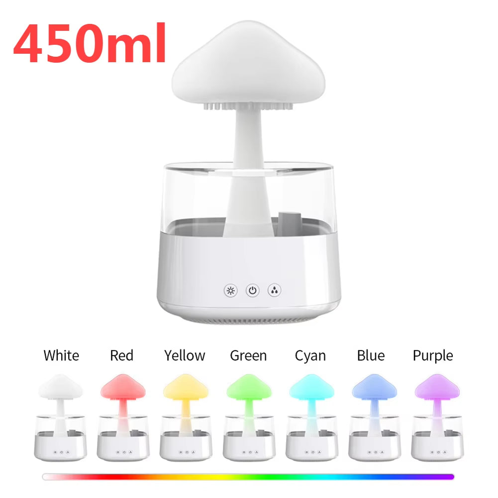 Mushroom Rain Air Humidifier Electric Aroma Diffuser Rain Cloud Smell Distributor Relax Water Drops Sounds Colorful Night Lights