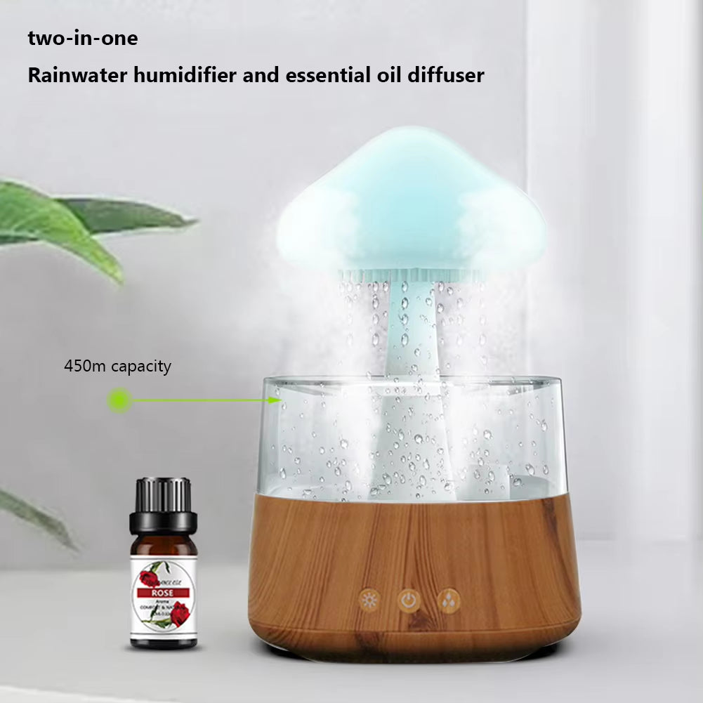 Mushroom Rain Air Humidifier Electric Aroma Diffuser Rain Cloud Smell Distributor Relax Water Drops Sounds Colorful Night Lights