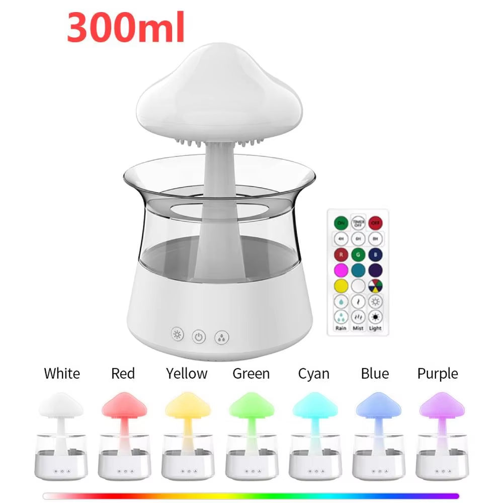 Mushroom Rain Air Humidifier Electric Aroma Diffuser Rain Cloud Smell Distributor Relax Water Drops Sounds Colorful Night Lights